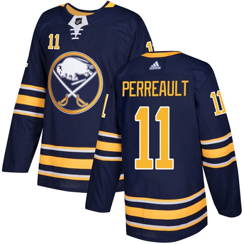 Men Adidas Buffalo Sabres #11 Gilbert Perreault Navy Blue Home Authentic Stitched NHL Jersey